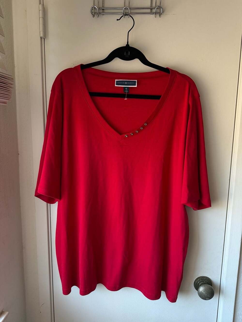 Karen Scott Red V-Neck shirt